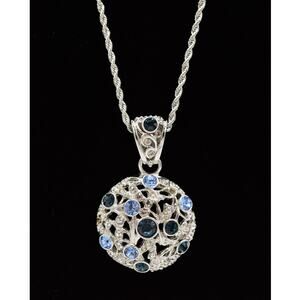Bijoux Cascio Vintage Crystal Pendant Necklace Rope Chain Blue Signed 80s Bin4